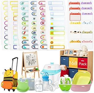 GeeRic 168 pcs Baby Bottle Labels for Daycare, Tinabless School Name Labels for Kids Self-Laminating Waterproof Write-On Name Labels Dishwasher Safe Stickers Kids Name Tags,Assorted Sizes & Colors