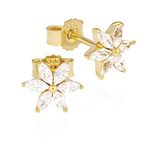 NKlaus pair flower bud earrings 333 yellow gold 9x9mm white zirconia crystal ladies earrings 11993