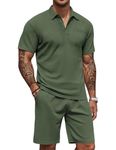 COOFANDY Men's Waffle Knit Polo Shirt and Shorts Set 2 Pieces Outfits Summer Suit Casual Tracksuit with Pockets