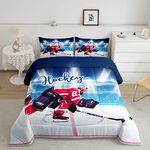 Erosebridal Teens Ice Hockey Bedding Comforter Sets Boys Sports Game Comforter Set Twin, Winter Puck Themed Bedding Beroom Collection for Kids Youth Decorative Sports Event Duvet Insert 2 Pcs