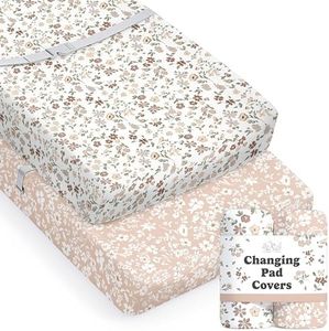Baby Changing Pad Cover 2-Pack (Fleurette) - Premium Fitted Sheets Changing Table Cover - Buttery Soft Cotton Blend - Diaper Changing Pad Cover - Changing Pad Sheets