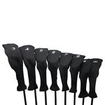 Majek All Hybrid Head Cover Golf Club Black Sleek Tight Fit Headcover Set 3-PW Acrylic Head Covers 3 4 5 6 7 8 9 PW Easy to See Large White Embroidered Numbers