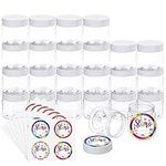 Habbi 24 Pack 6OZ Empty Slime Containers Slime Jars Plastic Containers with White Water-Tight Lids and Exquisite Stickers for DIY Slime Making, Beauty Products, Food or Others