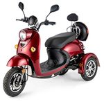 Veleco ® ZT 63 Classic 3-wheel Mobility Vehicle With High Capacity Battery (45-60 Km), Full Suspension, Led Lighting And Extra Mobility Device Rain Cover (RED)