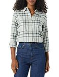 Amazon Essentials Women's Long-Sleeve Classic-Fit Lightweight Plaid Flannel Shirt, Grey Ombre Plaid, Medium