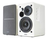 Edifier R1280T Active Bookshelf Studio Monitor Speakers with Remote Control, 2 x RCA Line In, Optical and Coaxial connections, Built in Amplifier. For Laptop, PC, MAC, Phone, and Hi-Fi White/Silver