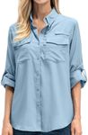 Women's Safari Shirts UPF 50 Long Sleeve,Sun Protection Quick Dry Outdoor Fishing Hiking gardening sun Shirt(F5026 Blue, X-Large)