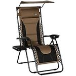 Outsunny Zero Gravity Lounger Chair, Folding Reclining Patio Chair with Shade Cover, Cup Holder, Soft Cushion and Headrest for Poolside, Camping, Brown