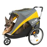 InnoPet Hercules 2.0 Large Dog Stroller Trailer Yellow/Grey - Heavy-Duty Buggy for Dogs Up to 50kg, Incl. Rain Cover, Pneumatic Tires, 3 Wheels, Optional Bike Tow Bar Upgrade