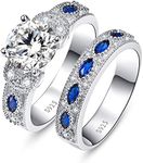 Bonlavie Womens 3.5ct Round Cubic Zirconia Marquise Blue Sapphire 925 Sterling Silver Engagement Ring Set size J 1/2