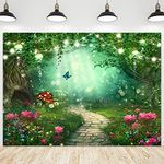 Riyidecor Enchanted Fairy Backdrop Fabric Spring Magic Garden Banner Wonderland Butterfly Wildflower 7Wx5H Feet Tree Woodland Photography Background Birthday Baby Shower Photo Studio Shoot