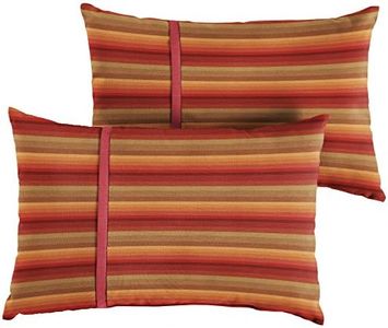 Mozaic Company AMPS113663 Indoor Outdoor Sunbrella Lumbar Pillows, Set of 2, 12 x 18, Red/Brown Stripes & Crimson Red