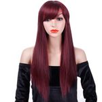 Colorfulpanda 32Inch/80cm Long Straight Dark Red Hair Anime Costume Cosplay Wigs for Womens,Halloween Party Wig, with Free Wig Cap