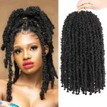 Leeven Butterfly Locs Crochet Hair Short 6 Packs Black Crochet Bob Hair 12 Inch Messy Distressed Faux Locs Crochet Braids Pre-twisted Soft Locs Hair for Women #1B