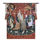 Artsence Tapestry Large HEARING The Lady & Unicorn Medieval Tapestry Wall Hanging Jacquard Weave Size 55"x43"