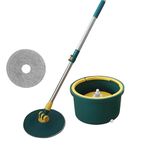 IMUU Round Mop Spin Mop and Bucket Set, Water Separate Spin Mop System with Bucket 360° Flexible Upgraded Hands-Free Squeeze Microfiber Flat Spin for Clean and Dirty Water Separate Using (Green)