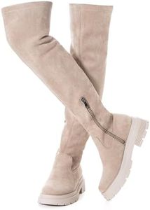 N.N.G Over The Knee Boots Platform For Women Neutral Size 10 Thigh High Long OTK Stretch Low Heel Chunky Lug Sole Fall Fashion Ladies