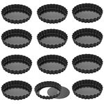 CHEFMADE Round Tart Pan Set, Non-Stick 4 Inch 12Pcs with Removable Loose Bottom Quiche Pan