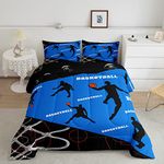 Basketball Comforter Set Full Sports Comforter Sets for Boys Blue and Black Basketball Comforter Sets Basketball Bedding for Boys Kids Bedroom Decor,Ball Game Duvet Insert with 2 Pillowcases Warm