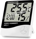 BEATSC Digital Room Thermometer Hygrometer Temperature Detector HTC-1 LCD Display Indoor & Outdoor Thermometer With Clock Time Humidity Monitor (White)