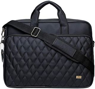 K London Black Vegan Leather Handmade Quilted Men Women Laptop Bag Cross Over Shoulder Messenger Bag Office Bag (1107_Black), Black, Medium, Messenger Bag, Black, Medium
