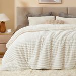 BEDELITE Fleece Queen Comforter Set -Super Soft & Warm Fluffy White Bedding, Luxury Fuzzy Heavy Bed Set for Winter with 2 Pillow Shams