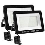 KELINVMI 2 Pack 100W LED Flood Light Outdoor, 10000lm LED Work Lights with US Plug, 4200K Daylight White, IP66 Waterproof Plug in Flood Light for Garage, Porch, Backyard, Garden, Playground