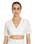 Thevasa Women's Everyday Divine Depth V Neck Half Sleeves Blouse (White, 34)