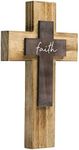 OKSQW Wall Wooden Cross Christians Crosses Spiritual Religious Cross With Hook Christmas Wall Hanging Handmade Nature Wood Color Cross with Faith Design for Church Home Room Decor Wood Crucifix Gift.…