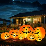 Solpex 240 cm/ 8 FT Halloween Inflatable Decoration Pumpkin Ghost Decoration, 7 Pumpkin set with White LEDs Lighting for Halloween, Party, Garden, Lawn, Yard(Orange & White)