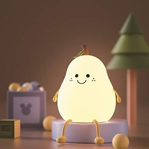 HAPPYBAG Cute Silicone Night Light for Kids,Dimmable Nursery Pear Lamps,Kawaii Room Decor Fruit Night Light Bedside Lamp for Baby and Toddler