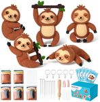 WATINC Sloth Needle Felting Kit - Set of 5 Cute Doll Wool Felt Needle Felting Starter Kit Tools Foam Pad, Make Your Own Home Decoration Needle Felting Craft Party Supplies for Beginners