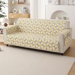 HOKIPO Polyester 3 Seater Quilted Sofa Cover with Pockets, Windmill Cyber Yellow (IN-742-D2)