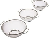 ExcelSteel Fine Mesh Colander w/Resting Base, Dishwasher Safe Vegetables, Fruit 3 Piece Strainer Set, 8”, 9”, 10”, Stainless Steel