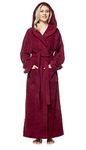 Arus Women's bathrobe with hood, full length, 100% cotton terry, women`s size: S long, unisex size: XS-S long, Burgundy