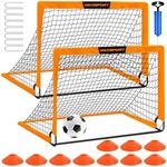 Kids Soccer Goals for Backyard Set - 2 of 4' x 3' Portable Soccer Goal Training Equipment, Pop Up Toddler Soccer Net with Soccer Ball, Soccer Set for Kids and Youth Games, Sports (Orange)