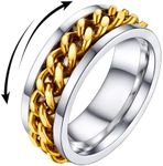 U7 Men 18K Gold Plated Cuban Chain Ring 8mm Wide Stainless Steel Spinner Ring Wedding Band Fidget Rings for Anxiety, Size 13