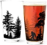 Pint Glasses by Black Lantern – Beer Glasses for Craft Beer Enthusiasts - Set of Two 16oz. Glasses - Bigfoot in the Forest Cocktail and Drinking Glasses - Bigfoot Lover Gifts