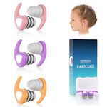 Swimming Ear Plugs for Kids, 3 Pairs Waterproof Reusable Silicone Swim Ear Plugs for Pool Bath Showering Surfing for 4-12 Years Olds Children