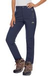 MAGCOMSEN Women's Elasticated Waist Trousers Casual Walking Trousers Casual Ski Pants with Fleece Lining Navy