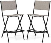 COSTWAY Outdoor Patio Bar Chair Set of 2, Folding Bar Height Stool with Metal Frame & Footrest, Patio Bar Stool for Balcony, Garden & Poolside (2, Coffee)