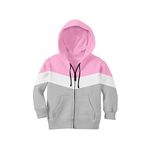 FUNKY MONKEY Unisex Kids Designer V Shaped Zipper Colour Block Hoodies. 280 GSM Fleece Cotton Hoodie for Boys and Girls (15-16, Pink)