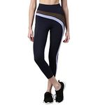 Enamor Athleisure-Dry Fit High Waisted with Antimicrobial & Sweat Wicking Activewear Solo Leggings for Womens-A602 (A602_Navy Solo Stripe_L)