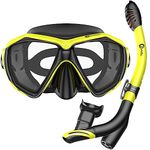 Dorlle Snorkel Set with Snorkel and Goggles Waterproof Diving Mask Anti-Fog Anti-Leak Tempered Glass with 3-Channel Premium Dry Snorkel for Adults, Black/Yellow