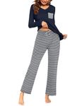 Ekouaer Women's Pajamas Set Nightwear Long Sleeve Top and Pants Ladies Sleepwear Pjs Loungewear Blue Stripes XL