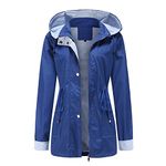 MODFUL Women Long Sleeve Rainproof Jacket Waterproof Windbreaker Hooded Lightweight Windproof Outdoor Coat(Navy,XL)