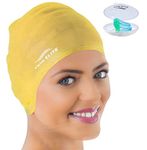 Swim Cap for Long Hair - Silicone Swimcap for Long Hair | Swimming Caps for Women & Men | Silicone Swim Caps for Long Hair - Bathing Cap to Keep Your Hair Dry (Yellow)