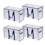 VENO 4 Pack Extra Large Moving Storage Bags with Zips, Heavy-Duty Organizer Tote, Moving Box Alternative, Packing Supply, Clothes Storage Bin, Tag Pocket for Label, Water-Resistant (Clear, 4 Pack)