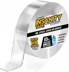 Insanity Heavy Duty Double Sided Mounting Tape Reusable Traceless Nano Gel Adhesive - Hang Pictures, Posters, Doorbell Cameras - Weatherproof - Hold Carpets, Mats & Rugs - Safe for Hardwood Floors