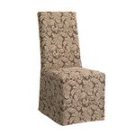 SureFit Home Décor Scroll Long Dining Room Chair One Piece Slipcover, Relaxed Fit, Cotton/Polyester, Machine Washable, Dinning - Brown